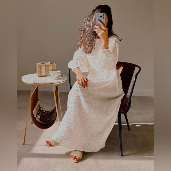 Mango Textured Crinkled Dress Cotton New - Picture 5 of 7